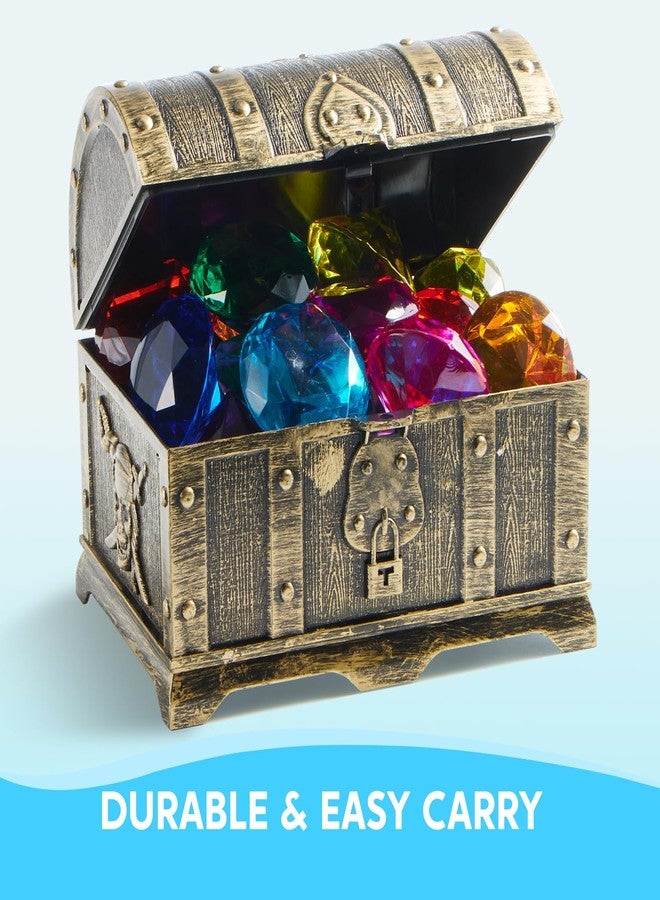 Sloosh Diving Gems Pool Toys, 16 Big Colorful Diamond with Pirate Treasure Chest,Swim Dive Toy for Kids Underwater Gemstone Swimming Training Gift Water Pool Games(Gold) - Image 4